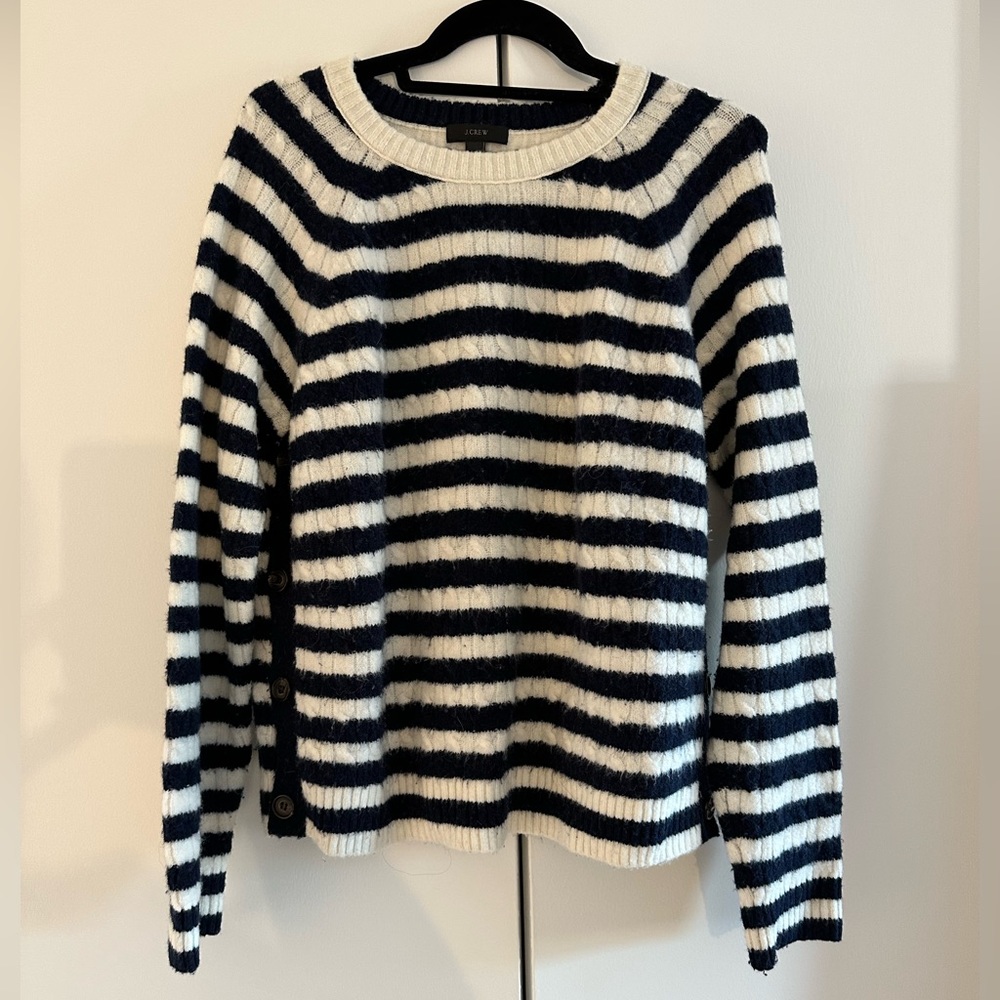 J.Crew Navy and White Striped Cableknit Sweater